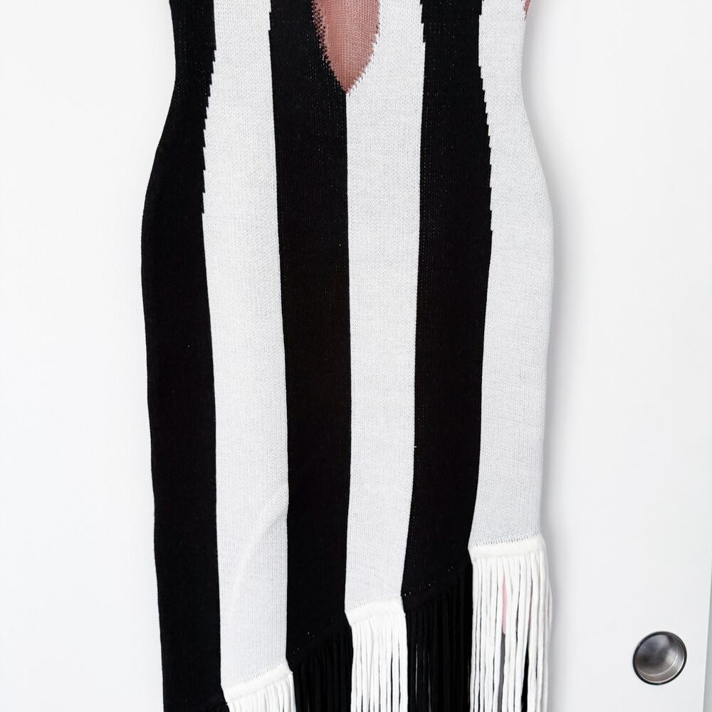 Hanifa Zariah Tassel Knit Dress Black and White Fringe - Picture 4 of 11